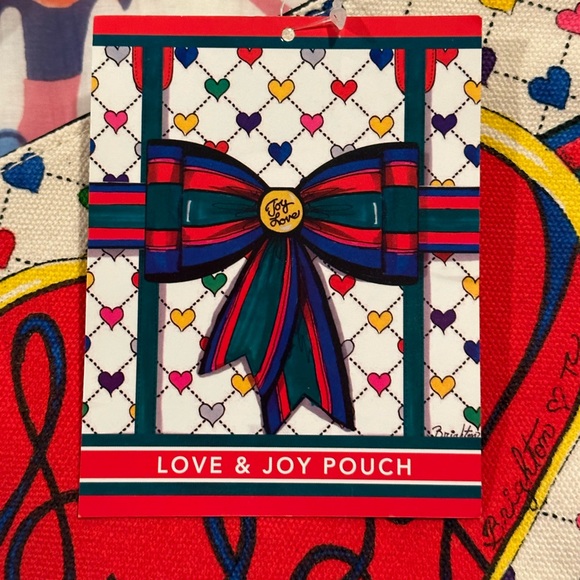 Brighton Holiday Love & Joy Pouch Canvas Hearts Bow Rainbow Colorful Purse NWT - Picture 6 of 10